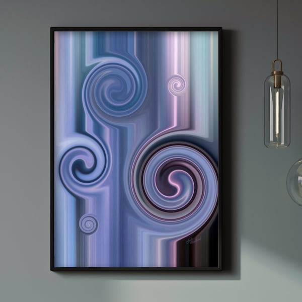 Icy Blue Swirls Abstract, Cool Blues and Complimentary Colors, for the Eclectic Art Lover, Printable Download, Office or Home Decor
