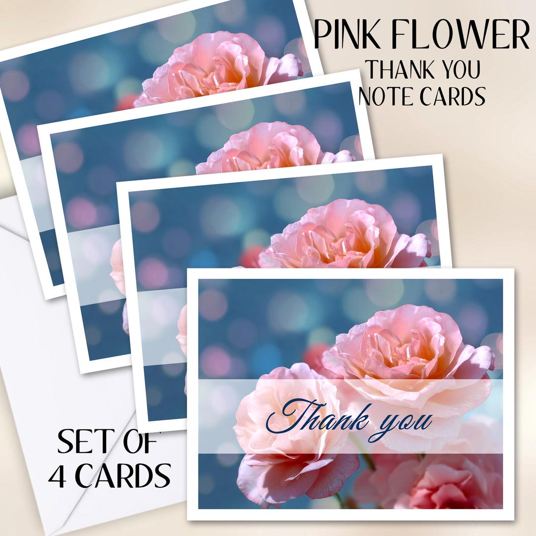 Pink Flower Thank You Note Cards Blank Inside, Envelope Included - Etsy