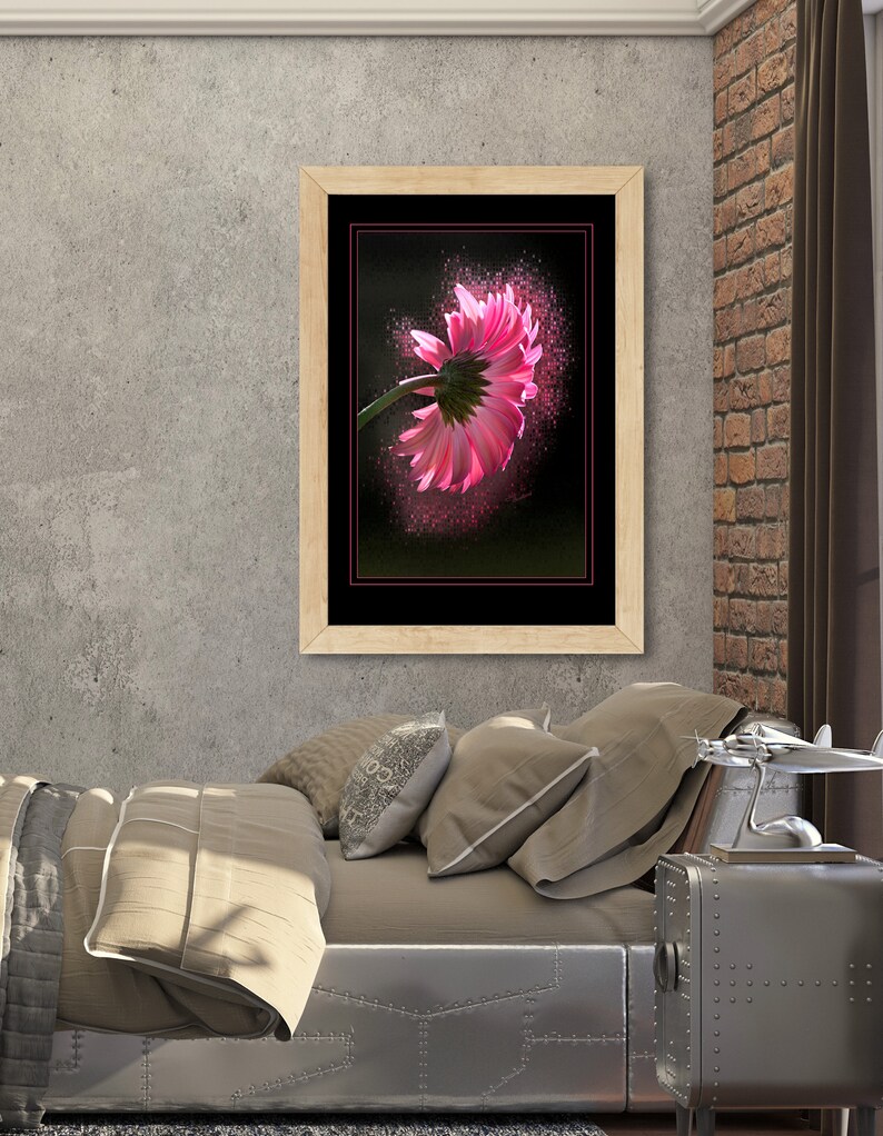 PINK Gerbera Daisy Wall Art Instant Download With a Pixelated