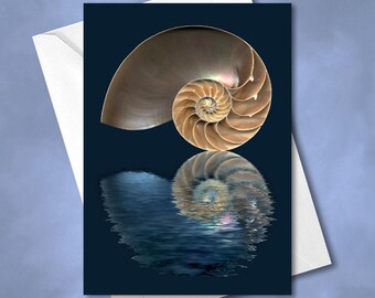 Nautilus Shell Greeting Card: Watery Reflection Art - 5x7 with Envelope
