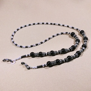 Classy Black and Silver Eyeglass Chain, Black Glass Beads and Silver Rondelles, Glass Seed Beads, Perfect gift for Man or Woman