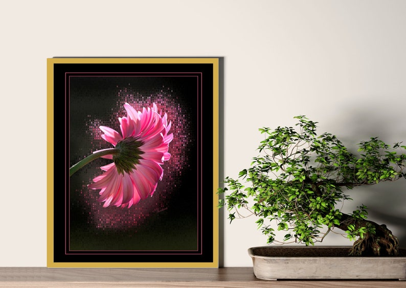 PINK Gerbera Daisy Wall Art Instant Download With a Pixelated