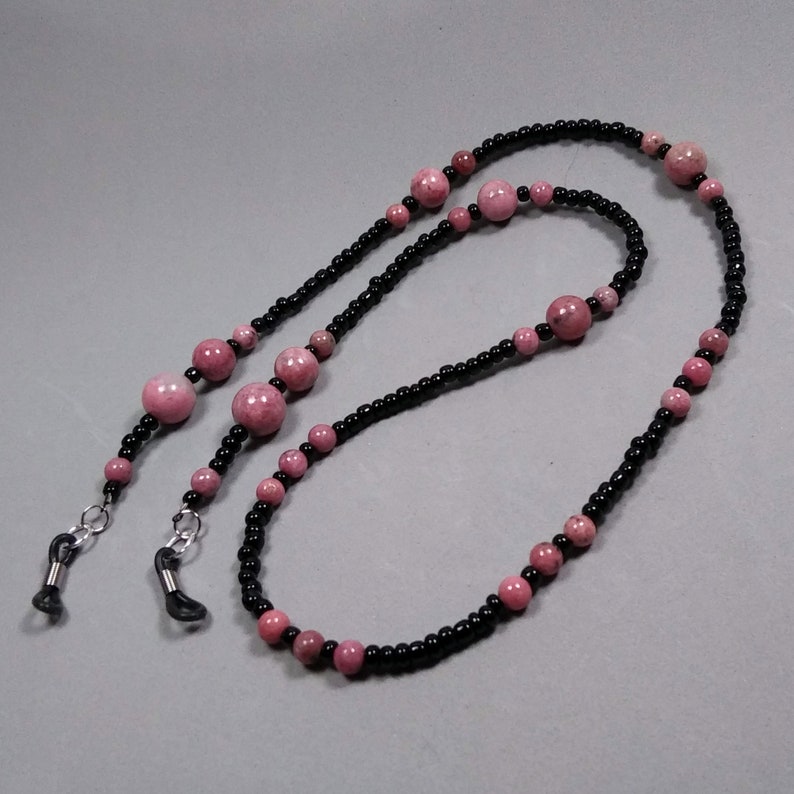 Eyeglass Chain With Pink Rhodonite Gemstone Beads, Nice Gift for Anyone