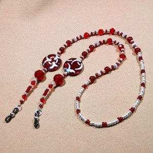 Eyeglass Chain with 1&quot; Round Painted Glass Beads, Smaller Faceted and Bicone Glass Beads, and More, Gift For Anyone!