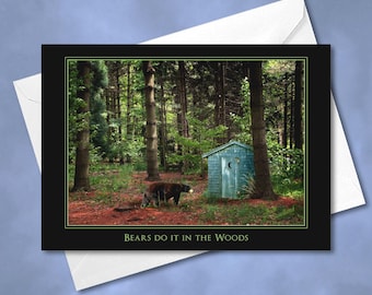 Humorous Bear & Outhouse Greeting Card (5x7 with Envelope)