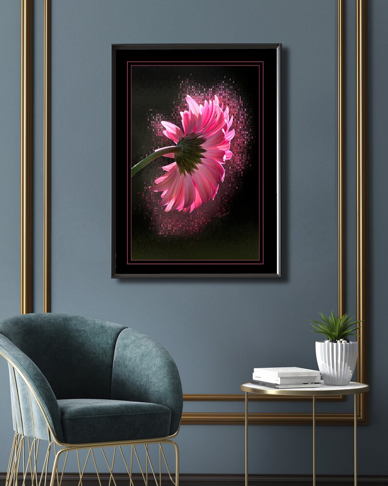 PINK Gerbera Daisy Wall Art Instant Download With a Pixelated