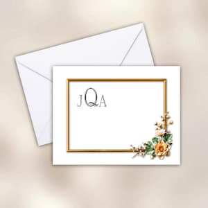 Monogram Note Cards with Floral Motif, Simple Bold Font Blank Inside, Envelopes included