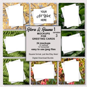 Grußkarte Mockup Bundle zum Präsentieren Ihrer Karten, bunte Flora & Fauna Texturbilder, JPG Dateien Sofort Download