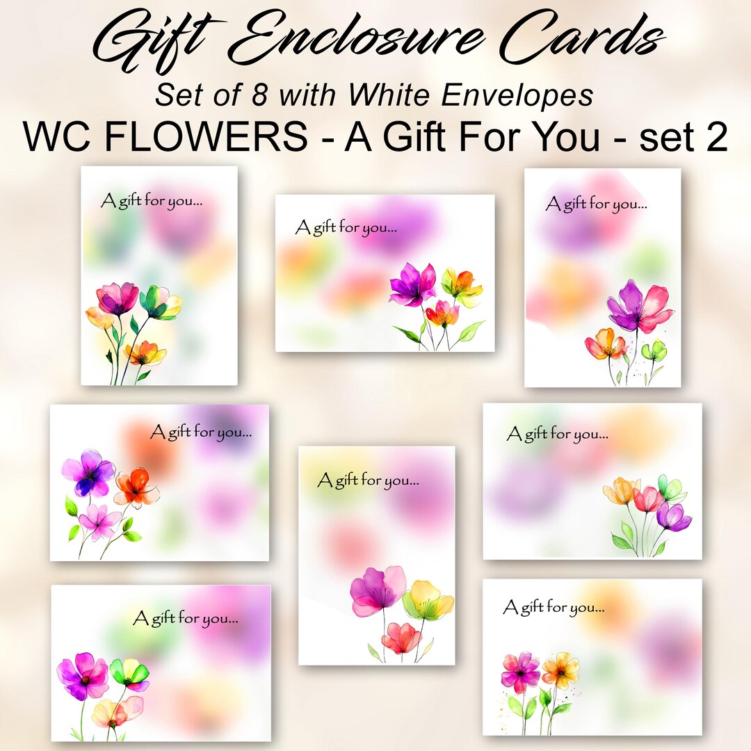Colorful Floral Gift Enclosure Cards, Mini Greeting Cards, 8 in a Set ...