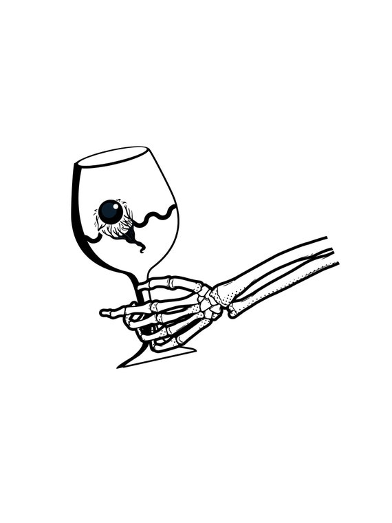 Skeleton Holding Wine Glass Decal DIGITAL FILE Halloween Etsy