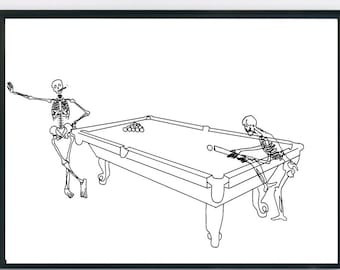 Skeletons Playing Pool, DIGITAL PRINT, Halloween Poster, Halloween Decor, Halloween Art, Minimalistic Halloween Decor, Skeleton decor