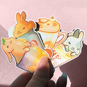 Lot 4 Stickers Autocollant Foody Bunnies | Water Résistant | Décoration pour ordinateur téléphone tablette