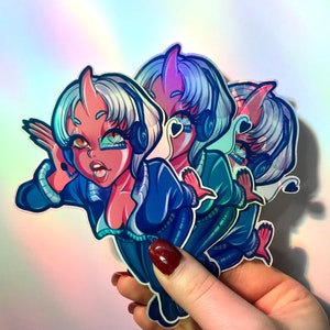 Stickers Autocollant Cyber Succubus | Basique & Holographique | Water Résistant | Décoration pour ordinateur téléphone tablette