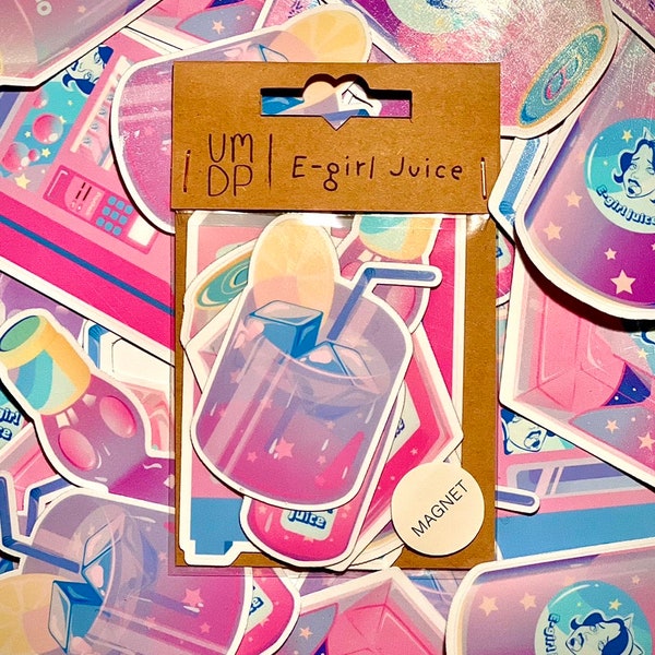 Lot 5 Magnets E-girl Juice | Water Résistant | Décoration pour surface magnétique, réfrigérateur, radiateur, ardoise, peinture magnétique