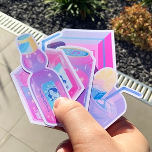 Lot 5 Stickers Autocollant E-girl Juice | Basique ou Holographique | Water Résistant | Décoration pour ordinateur téléphone tablette