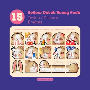 15 Yellow Dutch Bunny Emote Pack | Twitch Discord Tiktok Youtube | Digital file to download