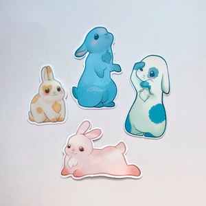 Lot 4 Stickers Autocollant Bunnies | Basique ou Holographique | Water Résistant | Décoration pour ordinateur téléphone tablette