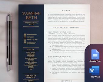 Executive Resume Template for Word, Google Docs, Professional CEO CV Template, C-Level Resume, Cover Letter & References, 1-3 Page Resume