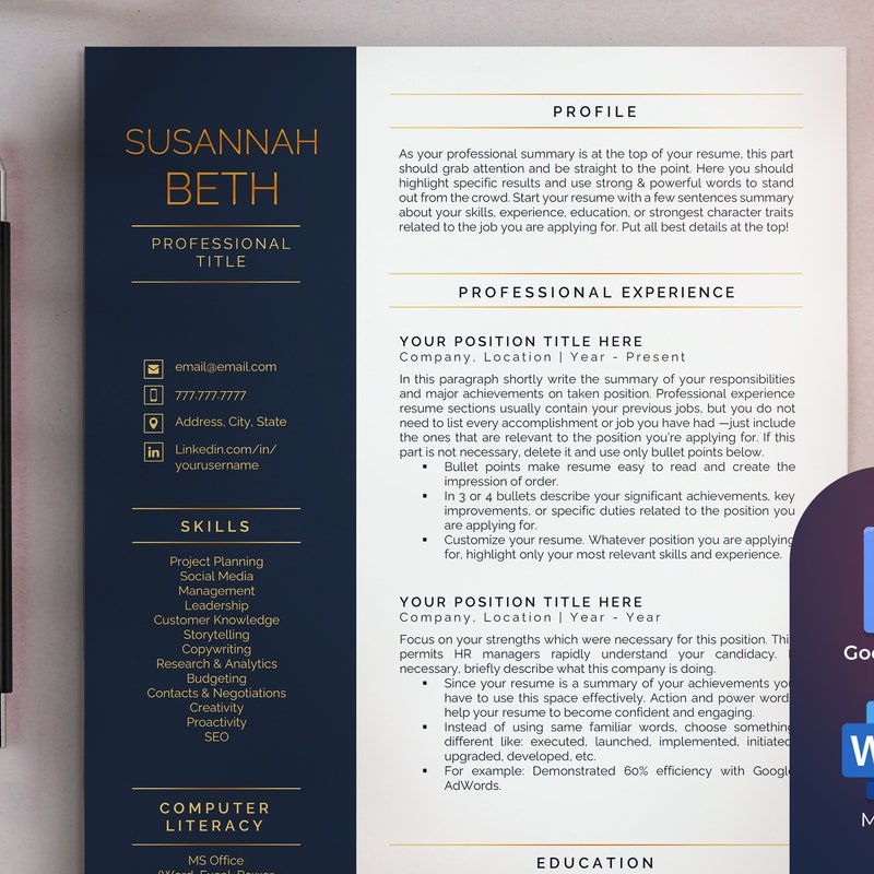 Executive Style Resume - Etsy