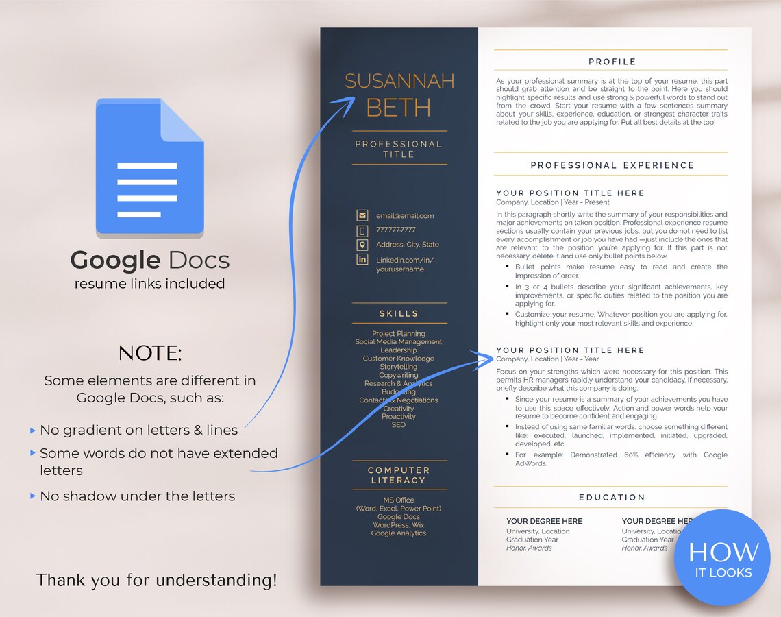 3in1 Resume Template Bundle for Word & Google Docs, Professional CV ...