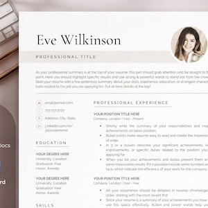 Professional Resume Template Word, Google Docs, Executive CV with photo, Marketing CMO Modern Resume, Creative CV, Cover Letter, 1-3 Page