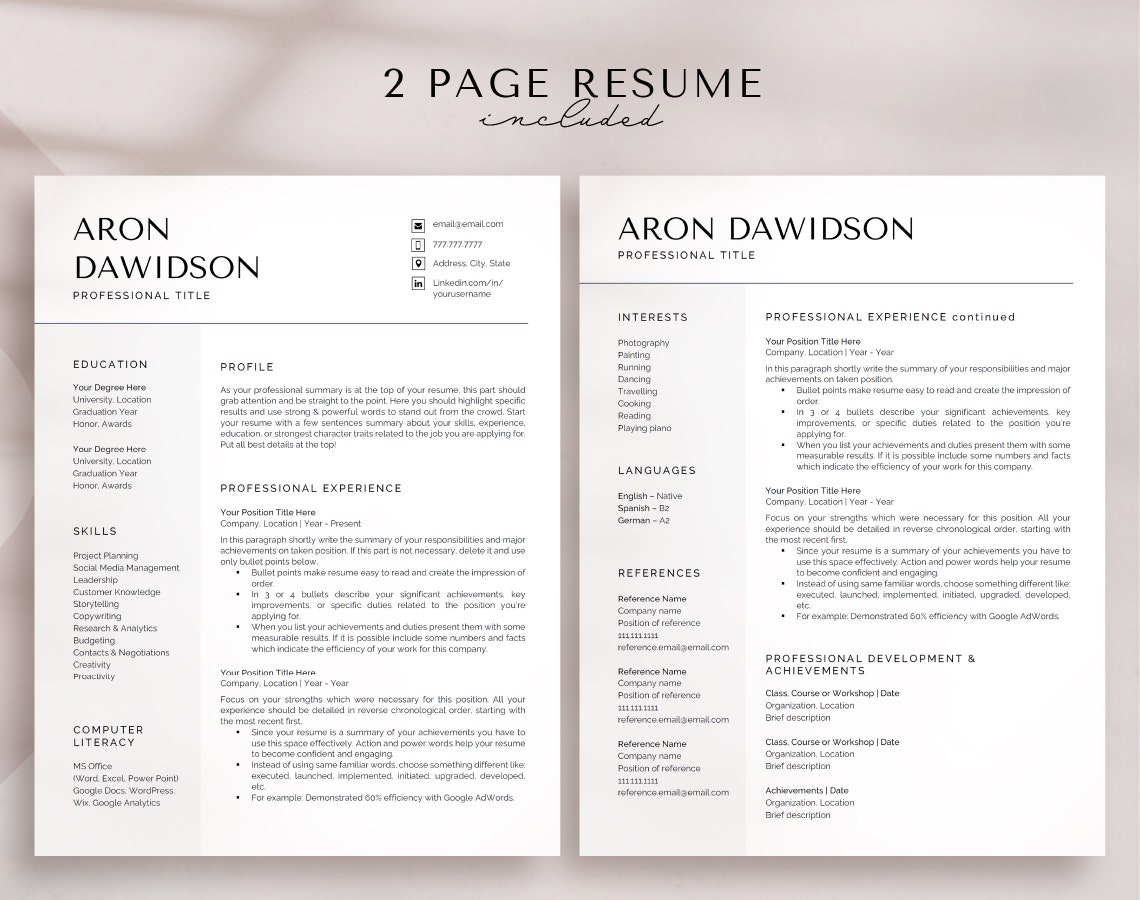 Minimal Professional Resume Template for MS Word and Google Docs ...