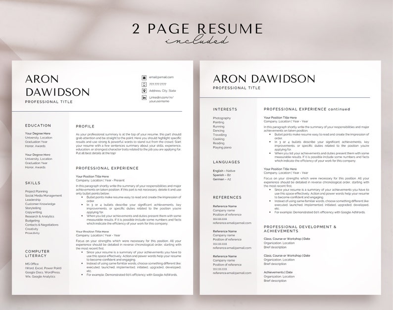 Minimal Professional Resume Template for MS Word and Google Docs ...
