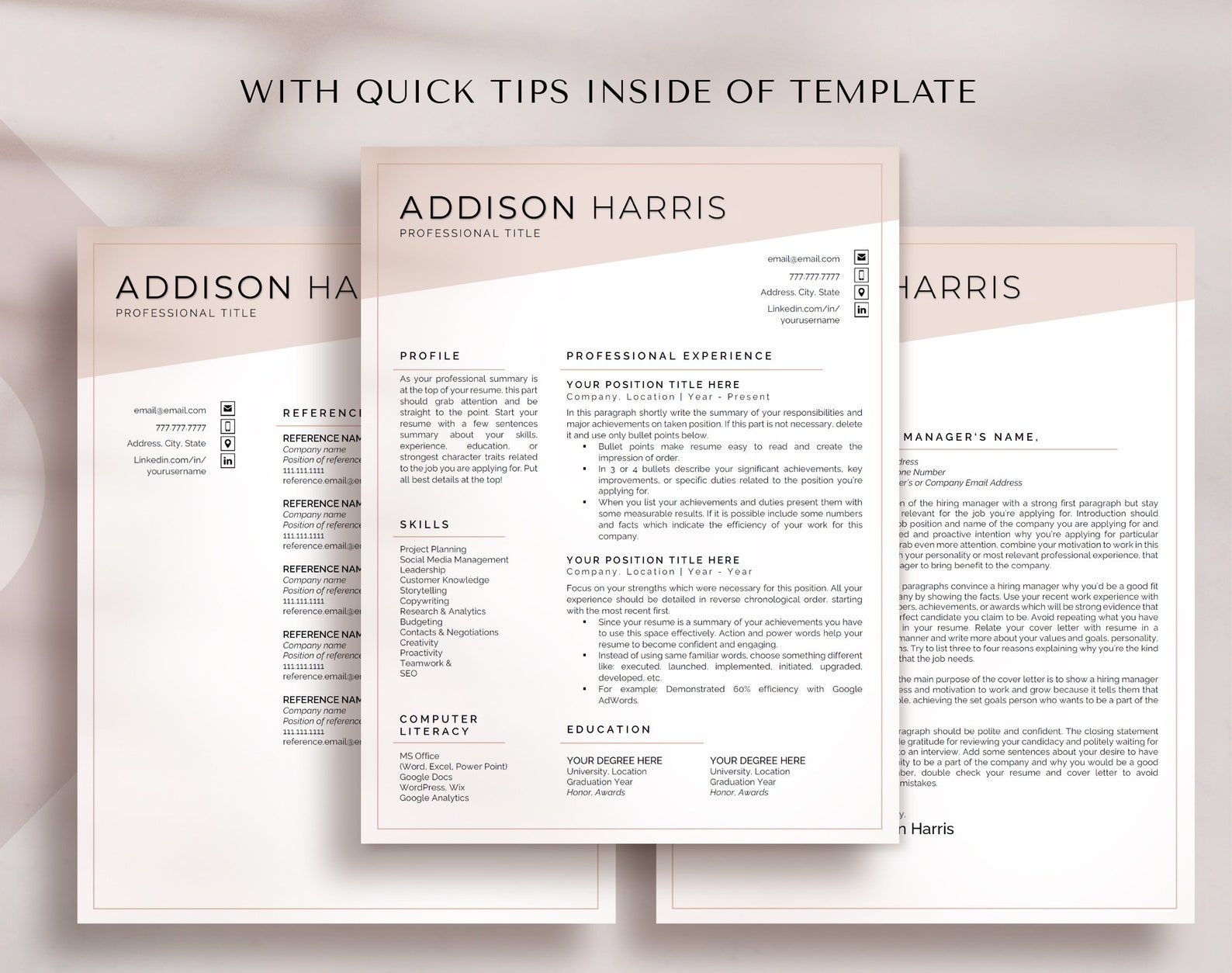3in1 Resume Template Bundle for Word & Google Docs, Professional CV ...