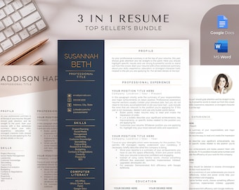 3in1 Resume Template Bundle for Word & Google Docs, Professional CV Template, Executive Resume, CEO Resume, Creative Resume, Modern Resume