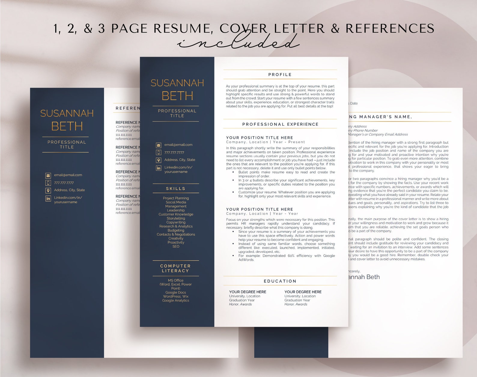 3in1 Resume Template Bundle for Word & Google Docs, Professional CV ...