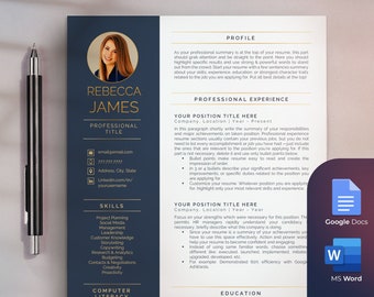 Executive Resume Template for Word, Google Docs, Resume with Photo, Professional CEO CV Template, C-Level Resume, Cover Letter & References