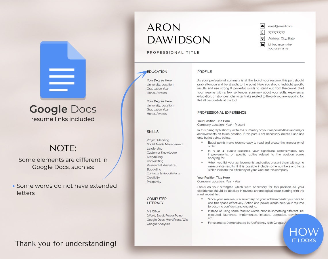 Minimal Professional Resume Template for MS Word and Google Docs ...