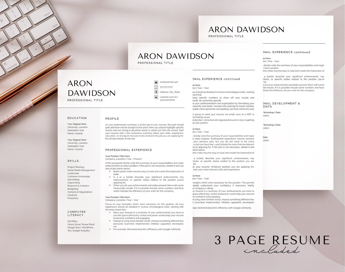 Minimal Professional Resume Template for MS Word and Google Docs ...