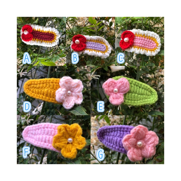 Knitted hair clips de crochet various colores - Kawaii Hair accessories Amigurumi - Toddler daisy snap clips Baby Barrettes