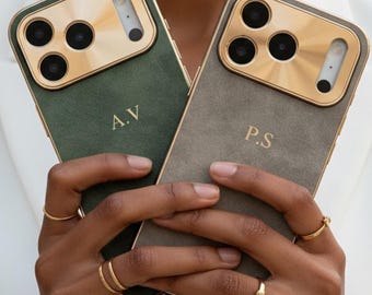 Personalized Soft Leather phone case for iPhone 17 Pro 16 15 14 13, Custom Embossed Phone Cases with Initial Monogram Letters, Gifts for her
