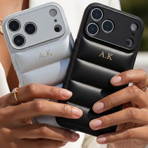 Personalized Puffer Phone Case for iPhone 17 Pro max 16 15 14 Pro, Custom Initials Phone Cover, Luxury Padded Design, Perfect Gift For Her