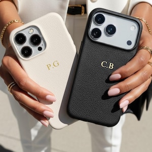 Soft Leather Phone Case For iPhone 17 Pro 16 15 14 13 12, Personalized Phone Cases with Initial Embossed Monogram Letters, Best friend gift