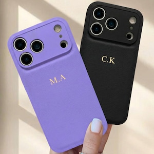 Custodia per telefono in pelle personalizzata per iPhone 17 Pro 16 15 14 Pro Max, custodie per telefono personalizzate con iniziali in rilievo, regali per lei
