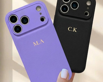 Personalized Leather phone case for iPhone 17 Pro 16 15 14 Pro Max, Custom Embossed Phone Cases with Initial Monogram Letters, Gifts for her