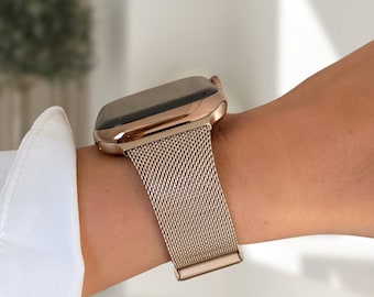 Correa de malla para Apple Watch (38 mm, 41 mm, 42 mm, 45 mm, 46 mm y 49 mm), de acero inoxidable, ideal para Apple Watch Series 10, 9, 8 y 7. Correa fina para reloj. Idea de regalo.