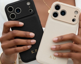 Personalized Leather phone case for iPhone 17 Pro 16 15 14 Pro Max, Custom Embossed Phone Cases Initial Monogram Letters, Personalized gift