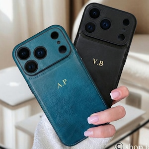 Personalized Leather Phone Case For iPhone 17 Pro 16 15 14 13 Pro Max, Monogrammed Phone Cover, Custom Initials Case, Luxury Protective Case image 1
