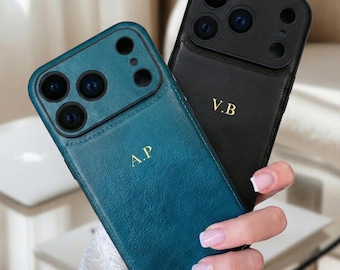 Personalized Leather Phone Case For iPhone 17 Pro 16 15 14 13 Pro Max, Monogrammed Phone Cover, Custom Initials Case, Luxury Protective Case