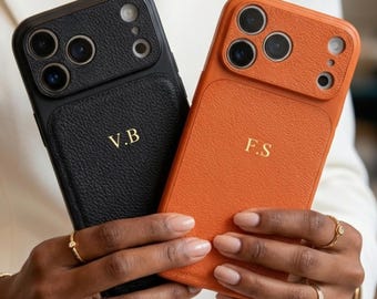 Leather Phone Case for iPhone 17 Pro 16 15 14 Pro Max, Personalized Phone Cases with Initial, Embossed Monogram Letters, Perfect Gift For