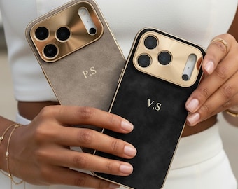 Étui de téléphone en daim pour iPhone 18 Pro Max, 17, 16, 15 et 14, étui personnalisé avec initiale, monogramme en relief, cadeau idéal pour une amie.