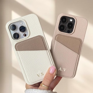 Personalisierte Leder Handyhülle mit Kartenhalter für iPhone 16 15 14 Pro Max, benutzerdefinierte Telefonhüllen Initial, iPhone mit geprägtem Monogramm