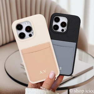 Sierlijk leren telefoonhoesje voor iPhone 16 15 14 Pro Max met kaarthouder, gepersonaliseerde telefoonhoesjes met monogram in reliëf voor iPhone beschermhoes