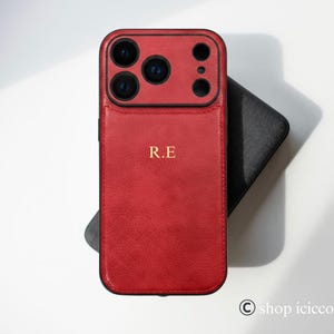 Personalized Leather Phone Case For iPhone 17 Pro 16 15 14 13 Pro Max, Monogrammed Phone Cover, Custom Initials Case, Luxury Protective Case image 4