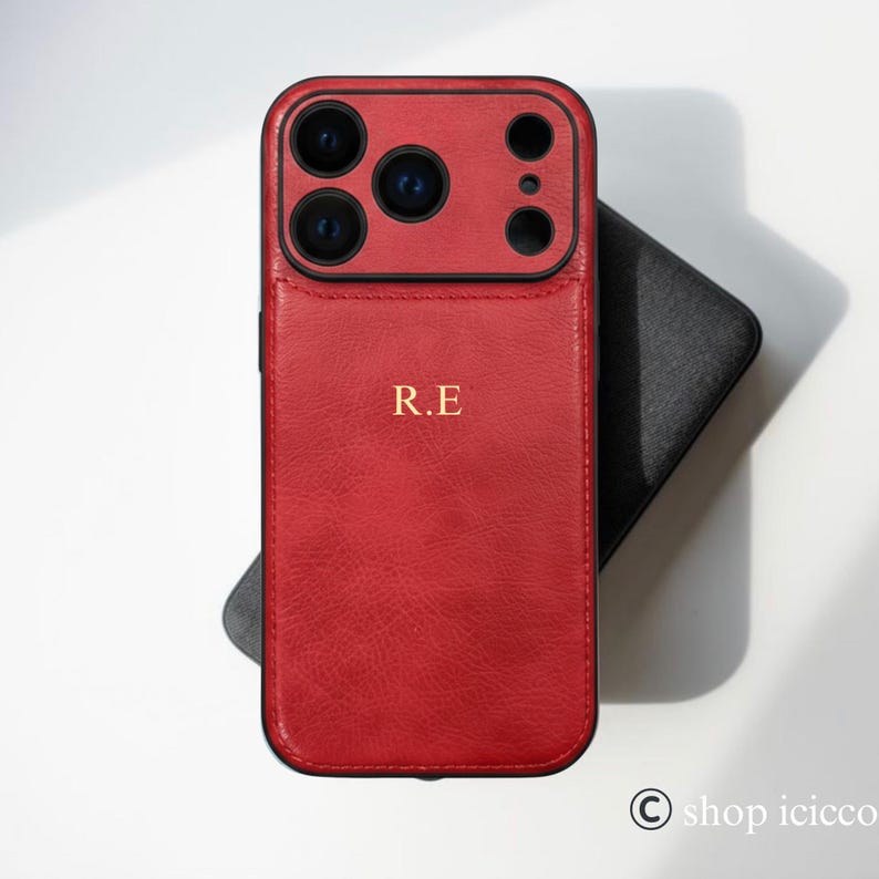 Personalized Leather Phone Case For iPhone 17 Pro 16 15 14 13 Pro Max, Monogrammed Phone Cover, Custom Initials Case, Luxury Protective Case image 4