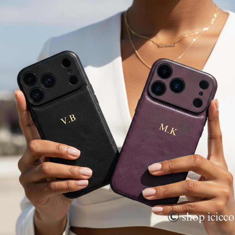 Personalized Leather Phone Case For iPhone 17 Pro 16 15 14 13 Pro Max, Monogrammed Phone Cover, Custom Initials Case, Luxury Protective Case image 9